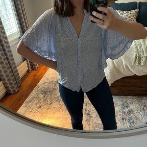 Anthropologie Maeve Blue Flutter Sleeve Button-Down